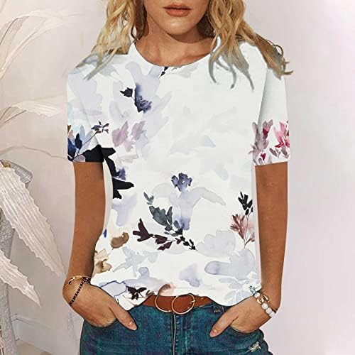 Bayanlar Kısa Kollu Pamuklu Tekne Boyun Mürekkep Boyama Çiçek Grafik Bluz Tshirt Güz Yaz Gömlek Genç Kızlar için ZS