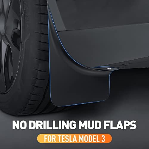 YONZEE Tesla Model 3 için 4 Çamurluklu Set, Gerçek TPE Sondaj Çamurluksuz Model 3 Splash Muhafızları Çamurluk Tesla