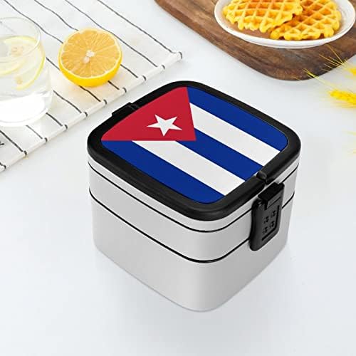 Küba bayrağı Çift Katmanlı Bento Kutusu Yemek Kapları Saplı Taşınabilir Ofis İşleri için