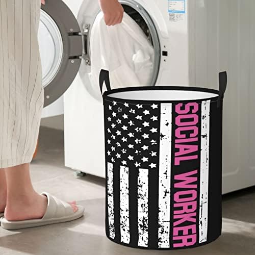 Sosyal hizmet uzmanları Amerikan Bayrağı çamaşır sepeti Dairesel saklama sepetleri Katlanabilir Oyuncak Organizatör