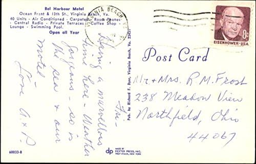 Bel Harbour Motel, Okyanus Cephesi ve 13. St. Virginia Plajı, Virginia VA Orijinal Vintage Kartpostal