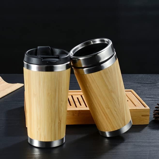 Bambu Kahve Fincanı ısı Yalıtımlı Çift Duvarlı Ve Sızdırmaz Kapaklı | Doğal Bambu / Paslanmaz Çelik / 420ml / 14oz