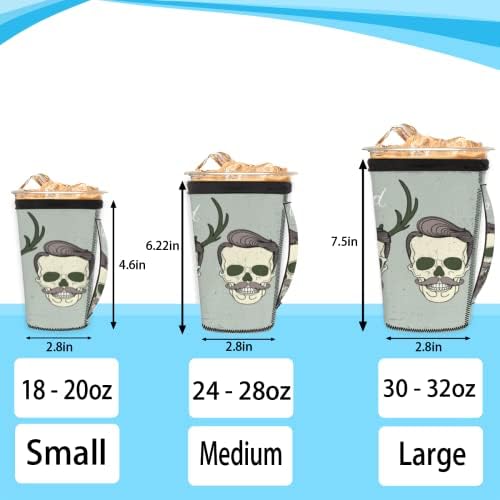 Kafatası Boynuzları Kullanımlık Buzlu Kahve Kollu Kolu Neopren kupa kılıfı Soda, Latte, Çay, İçecekler, Bira (18-32