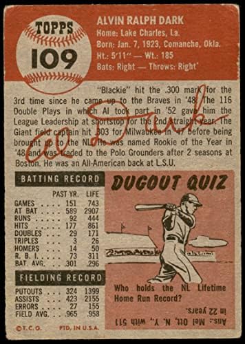1953 Topps 109 Al Karanlık New York Devleri (Beyzbol Kartı) VG Devleri