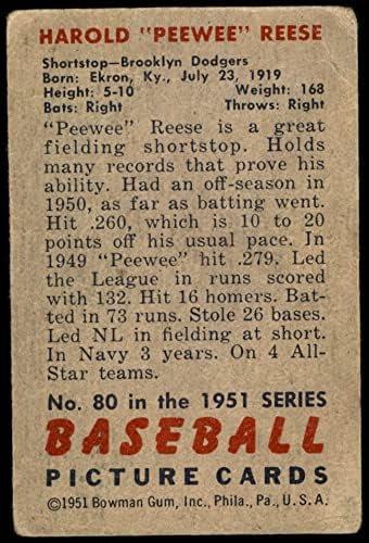 1951 Okçu 80 Pee Wee Reese Zavallı Dodgers