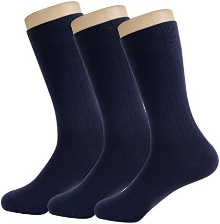 GRISIM erkek pamuklu elbise klasik kaburga iş rahat çorap, 3 Çift düz renk (Ayakkabı Boyutu 8-12)