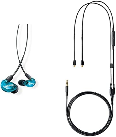 Shure SE215 Pro Kulak İçi Kulaklık, Mavi Ayrılabilir ve Shure Evrensel İletişim Kablosu, Siyah