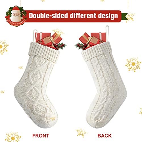 Cotby Noel Çorap 6 Paket,18 İnç Büyük Boy Kablo Örme Çorap Süslemeleri Aile Tatili için (Fildişi)