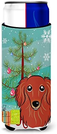 Caroline's Treasures BB1586MUK Noel Ağacı ve Uzun Saçlı Kırmızı Dachshund İnce kutular için Ultra Kucaklayıcı, Soğutabilir