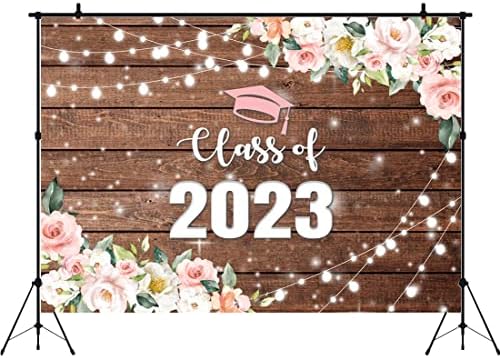 Aperturee Sınıfı 2023 Mezuniyet Fotoğraf Backdrop 9x6ft Balo Tebrikler Grad Lisans Kap Pembe Çiçek Çiçekler Ahşap