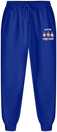 BADHUB Atletik Koşu egzersiz pantolonları Noel Baskılı Joggers Sweatpants Cepler İpli Elastik Bel Pantolon