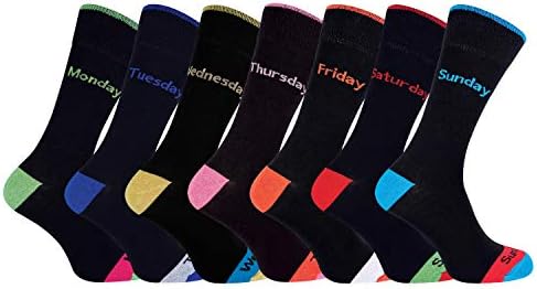 7 Paket Erkek Yenilik Siyah / Renkli Haftanın Günleri Pamuklu Mürettebat Çorapları