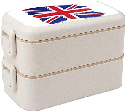 Birleşik Krallık bayrağı Çift Istiflenebilir Bento yemek kabı Yeniden Kullanılabilir yemek kutusu Gereçler Seti Yemek
