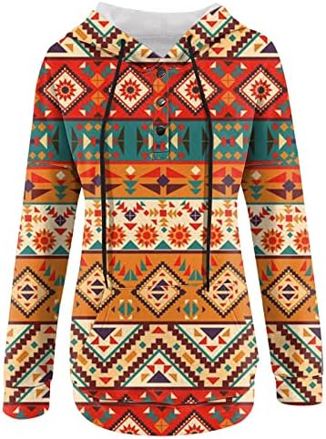 Bayan Üstleri Şık Rahat Etnik Baskılı Kapşonlu Kazak Moda Uzun Kollu Hoodies Kazak Ceket Tops