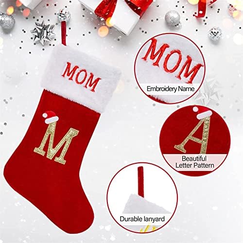 QBOMB Kişiselleştirilmiş Noel Çorapları (20 inç) Noel için Özel İşlemeli İsim Mektubu Kırmızı Çoraplar, Aile Noel