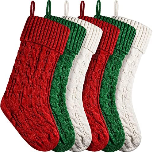 Noel Çorapları Kablo Örgü Noel Çorapları Aile Tatili Noel Dekorasyonu için 18 inç Büyük Şömine Çorapları (Bordo, Fildişi,