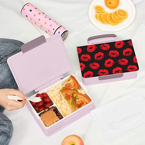 ALAZA Seksi Kırmızı Dudaklar Öpücük Baskılar Bento yemek kabı BPA İçermeyen Sızdırmaz Öğle Yemeği Kapları w / Çatal