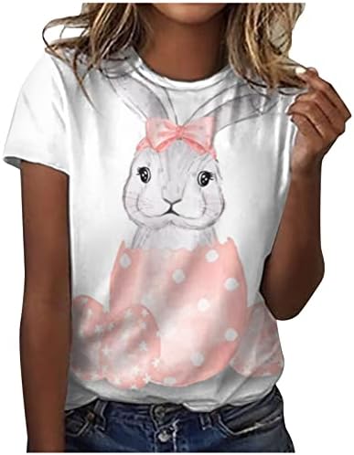 Paskalya Gömlek Kadınlar için Tavşan Gömlek Sevimli Tavşan Grafik Tee Yaz Casual Crewneck Kısa Kollu Tee Üst