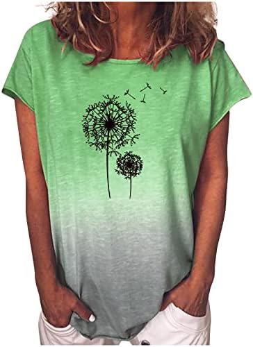 Bayan Gömlek Degrade Karahindiba Çiçek Baskı Bluzlar Tişörtleri Kısa Kollu Ekip Boyun Sonbahar yazlık gömlek Giyim