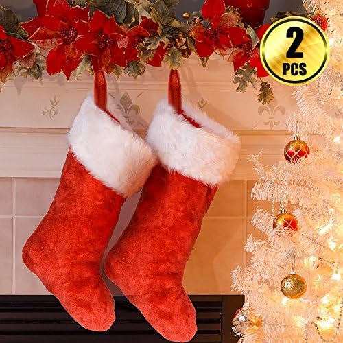 WXJ13 2 Paket 18 İnç Büyük Linter Noel Çorap Noel Ağacı Çorap Şömine Süslemeleri Noel Süslemeleri