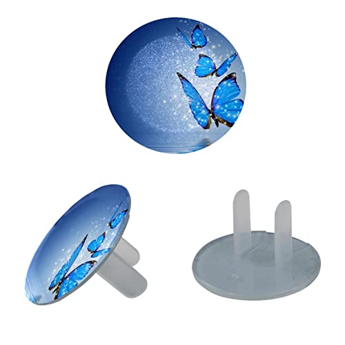 Çıkış Fişi Kapakları 24 Paket, Mavi Kelebek Fiş Koruyucu, Elektrik Prizleri için 2 Uçlu Yuvarlak Plastik Fişler, Elektrik
