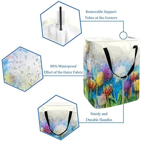 DJROW Sepet Çiçek Renk Çiçek Suluboya Sanat Uzun katlanır çamaşır kutusu Kolları ile Katlanabilir Giysi ve Oyuncak