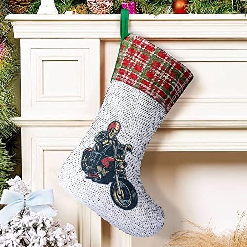 Kafatası Binmek Motosiklet Pullu Noel Çorap Parlak Duvar askı süsleri Dekorasyon Noel Ağacı Tatil Partisi için