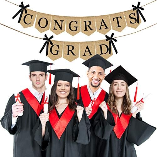 Çuval Bezi Tebrikler Grad Mezuniyet Afişi-DIY Gerekmez / Kolej Mezuniyet Partisi ve Lise Mezuniyet Partisi Malzemeleri